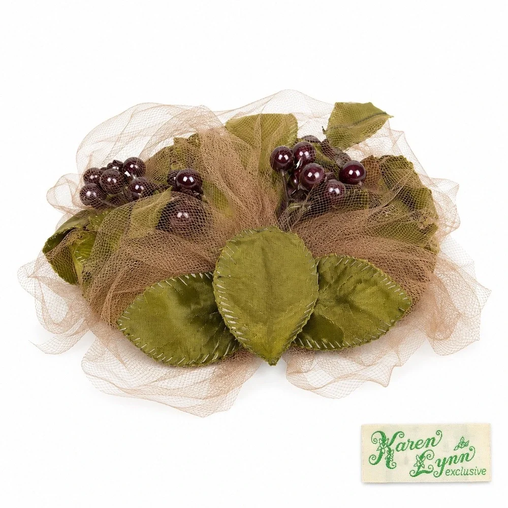 Vintage Karen Lynn Exclusive Green Leaf Berry Birdcage Veil Fascinator Hat